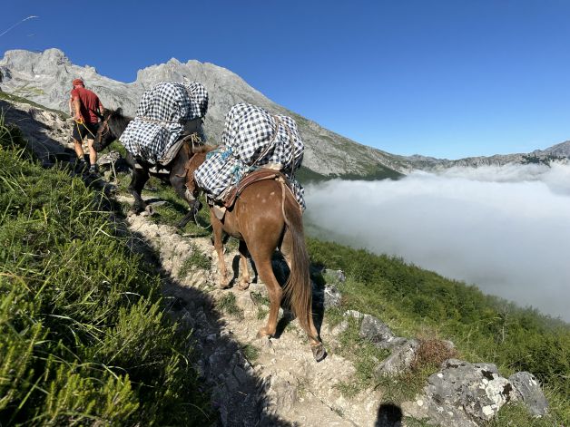 Subiendo suministros al refugio del Naranjo de Bulnes